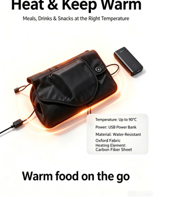 Selbstversiegelnder Lebensmittelheizbeutel, USB-betrieben für gleichmäßiges, sanftes Erwärmen von verpackten Mahlzeiten, geeignet für Reisen, Picknick und den täglichen Gebrauch