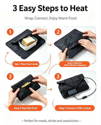 Selbstversiegelnder Lebensmittelheizbeutel, USB-betrieben für gleichmäßiges, sanftes Erwärmen von verpackten Mahlzeiten, geeignet für Reisen, Picknick und den täglichen Gebrauch