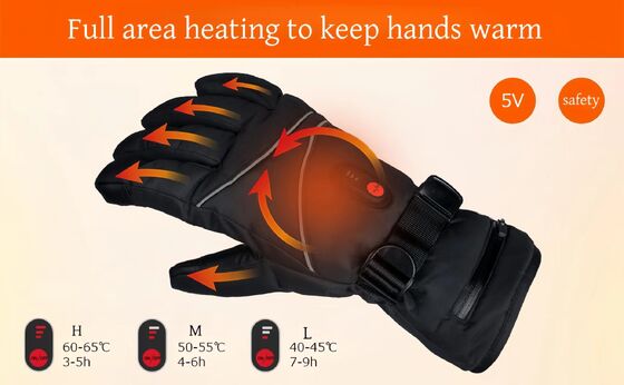 Elektrisch beheizte Handschuhe, mit Graphenblatt-Batterie, 5V Heizhandschuhe, 40-65°C, einstellbar, winddicht, wasserdicht, thermisch warm, Handschuhe zum Skifahren, Radfahren, Campen