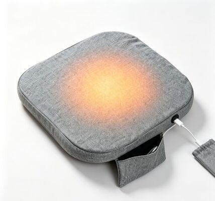 OEM ODM Graphene USB Heated Seat Cushion, Custom Logo Custom Size Custom Color, Linen Cotton Heating Chair Pad with Power Bank Pocket, 3‑Speed Temperature Control for Car Office Home