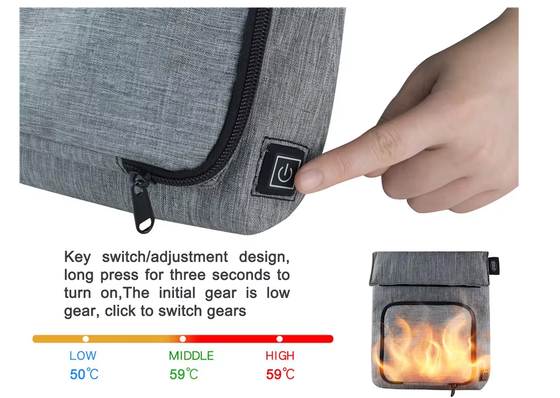 Polyesterfaser USB Heiz-Lunchtasche, wasserdicht und auslaufsicherer Speisenwärmer, abnehmbare waschbare Heizeinheit, 50-59°C, 3-stufige Temperatureinstellung zum Erwärmen von Mahlzeiten unterwegs