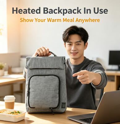 Polyesterfaser USB Heiz-Lunchtasche, wasserdicht und auslaufsicherer Speisenwärmer, abnehmbare waschbare Heizeinheit, 50-59°C, 3-stufige Temperatureinstellung zum Erwärmen von Mahlzeiten unterwegs
