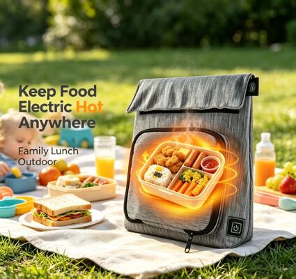 Polyesterfaser USB Heiz-Lunchtasche, wasserdicht und auslaufsicherer Speisenwärmer, abnehmbare waschbare Heizeinheit, 50-59°C, 3-stufige Temperatureinstellung zum Erwärmen von Mahlzeiten unterwegs