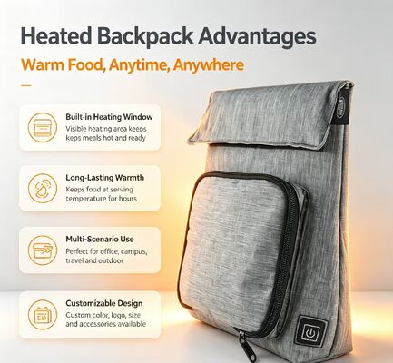 OEM ODM Benutzerdefinierter Logo USB Beheizter Essenswärmer Beutel, Wasserdicht Auslaufsicher Waschbar Abnehmbar Ladeheiztasche für Reise Picknick Schule