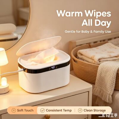 Intelligent Heated Wet Wipe Dispenser PP Silicone Touch Control Adjustable Temperature Portable Baby Wet Wipe Warmer