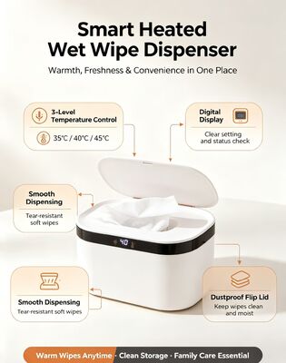 Intelligent Heated Wet Wipe Dispenser PP Silicone Touch Control Adjustable Temperature Portable Baby Wet Wipe Warmer
