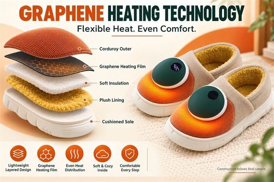 Abnehmbare magnetische beheizte Hausschuhe, Graphen-Heizmodul mit Digitalanzeige, individuelles Farbmuster-Etikett und Verpackung