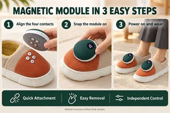 Abnehmbare magnetische beheizte Hausschuhe, Graphen-Heizmodul mit Digitalanzeige, individuelles Farbmuster-Etikett und Verpackung