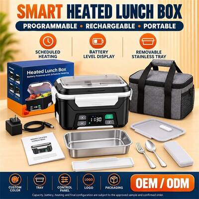 Smart Heated Lunch Box, Graphene Broad-Area Heating with Scheduled and Immediate Heat, Rechargeable Cordless Design with Removable Stainless Steel Tray, Custom Color Logo and Packaging