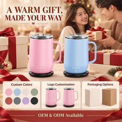 Wireless Charging Heated Mug, Multiple Temperature Settings with One-Button Control, Rechargeable Cordless Coffee Cup with Stainless Steel Liner, Custom Color Logo and Packaging