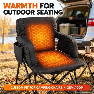 Folding Heated Stadium Seat, 12V USB Power Bank Graphene Dual Zone Heating Seat Cushion with Backrest Armrests and Side Pockets, Custom Size Shape Colour Logo Packaging OEM ODM