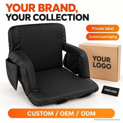 Folding Heated Stadium Seat, 12V USB Power Bank Graphene Dual Zone Heating Seat Cushion with Backrest Armrests and Side Pockets, Custom Size Shape Colour Logo Packaging OEM ODM