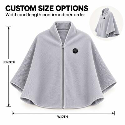 Graphene Heated Cape with Front and Back Heating Areas, USB Power Bank Supply in Inner Pocket, Custom Size Color Hood OEM ODM