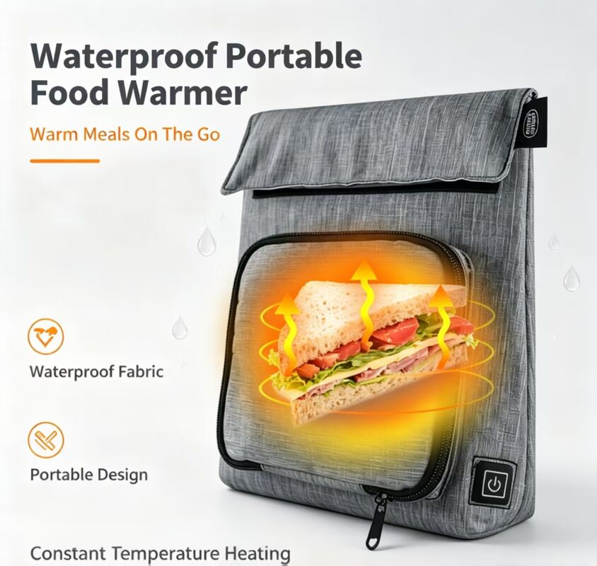 USB Beheizter wasserdichter Speisenwärmer, tragbare 3 Stufen 50–59 °C einstellbare Temperatur Speisenheiztasche, waschbarer abnehmbarer Ladebeutel, auslaufsicherer Speisenwärmer für Reisen, Outdoor, Schule, Picknick