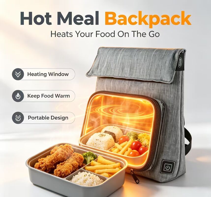 Polyesterfaser USB Heiz-Lunchtasche, wasserdicht und auslaufsicherer Speisenwärmer, abnehmbare waschbare Heizeinheit, 50-59°C, 3-stufige Temperatureinstellung zum Erwärmen von Mahlzeiten unterwegs