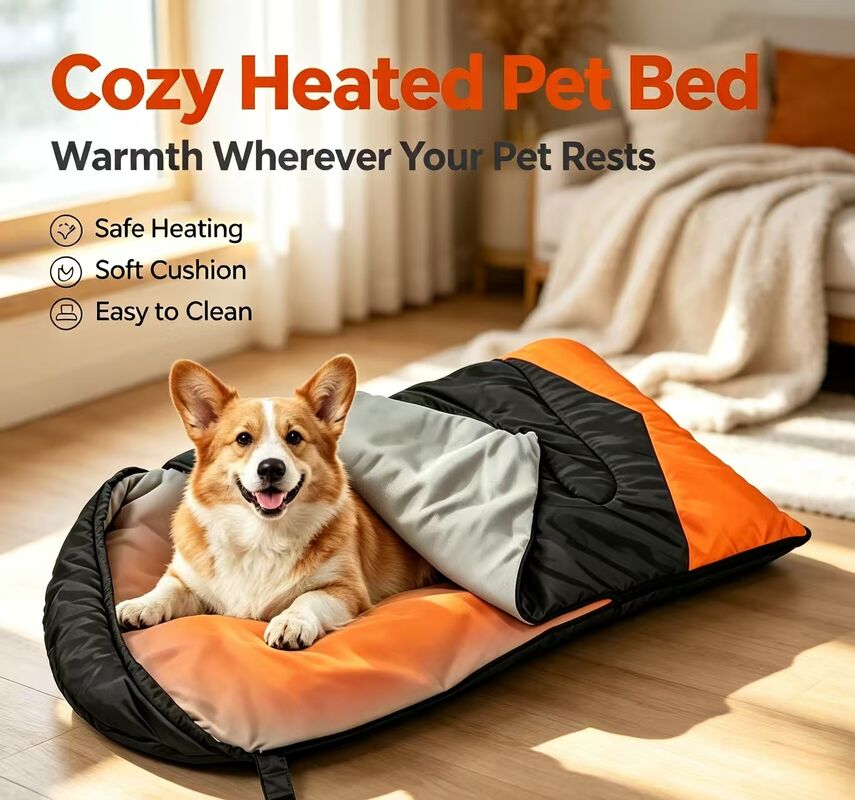 Custom OEM ODM Heated Dog Sleeping Bag 3-Level Einstellbarer Temperatur, Private Label Hohl Baumwolle Haustier Schlafsack 71*108cm, Custom Logo & Packaging für Camping Reisen Zuhause im Freien, CE FCC zertifiziert