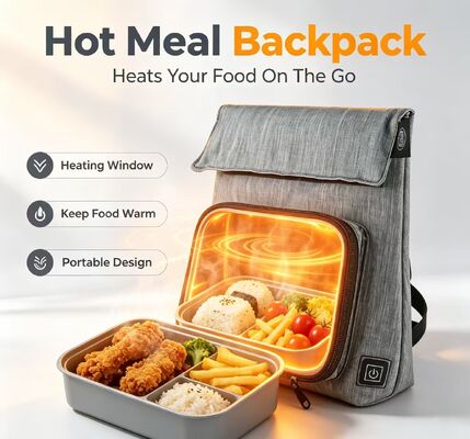 Polyesterfaser USB Heiz-Lunchtasche, wasserdicht und auslaufsicherer Speisenwärmer, abnehmbare waschbare Heizeinheit, 50-59°C, 3-stufige Temperatureinstellung zum Erwärmen von Mahlzeiten unterwegs