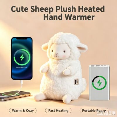 Cute Warm Sheep Portable Rechargeable Handwarmer,3 Wärme Einstellungen 40-60°C,6-8 Stunden Arbeitszeit,USB Power Bank Unterstützung für On-the-Go-Nutzung,Kompakte 9*15*18cm Polyester Winter Taschenheizung