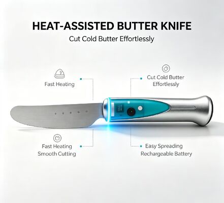 Elektrisches Butter-Heizmesser, unverzichtbar zum Backen, wasserdichte Touch-Control-Butterweichmacher, 1020mAh USB-wiederaufladbar, tolles Küchenhelfer-Geschenk
