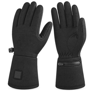 Graphenbeheizte Handschuhe, schwarze Winterhandschuhe mit Manschetten-Kontrollpatch und Reißverschluss-Batterietasche, lange Manschette, individuelle Größenfarbe, Eigenmarke und Verpackung für OEM-ODM-Projekte