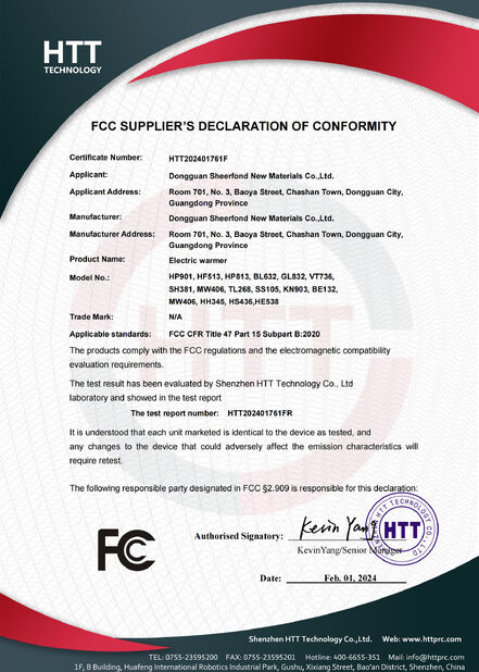 China Dongguan Sheerfond New Materials Co., Ltd. zertifizierungen
